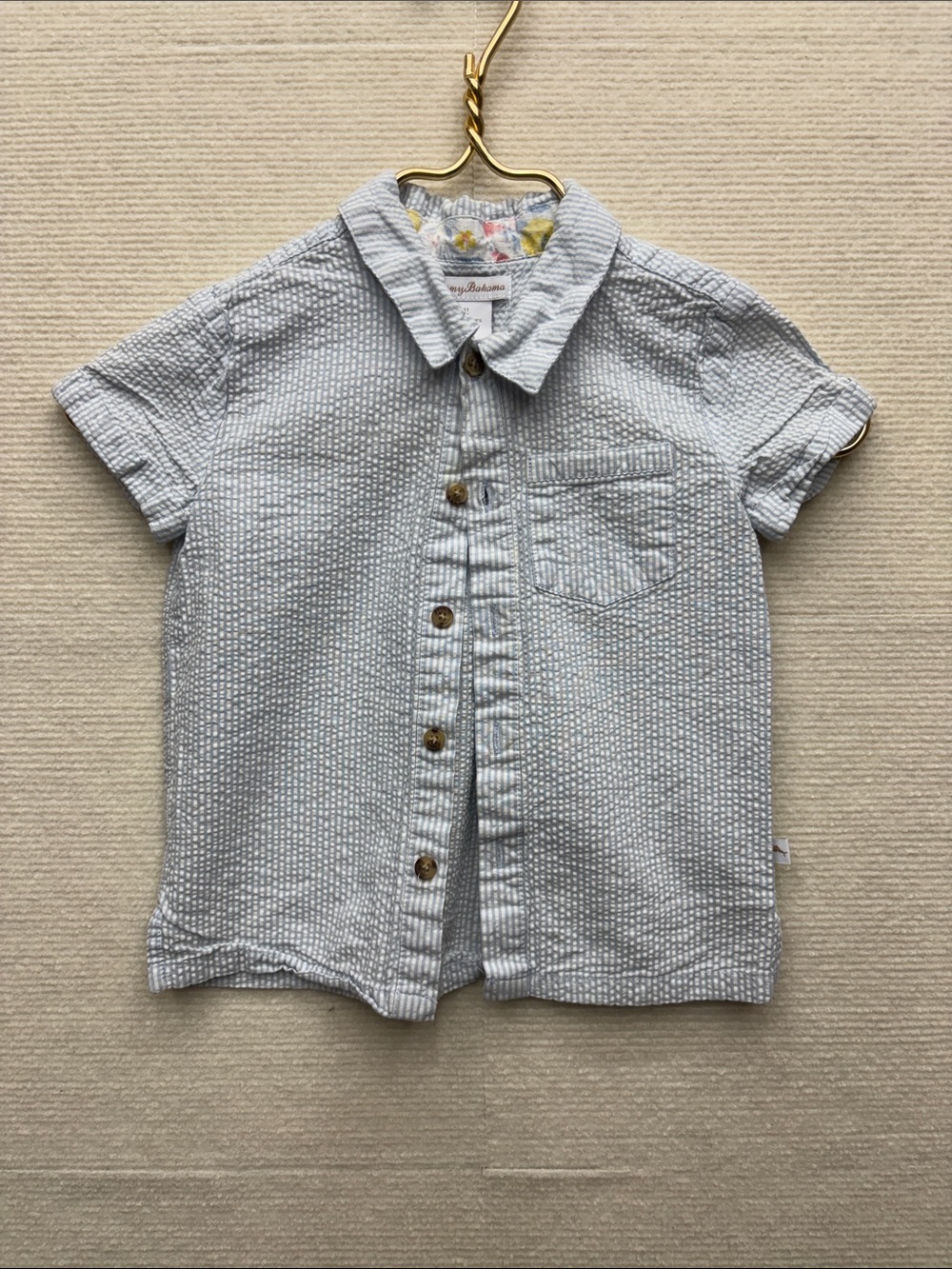 Tommy Bahama Light Blue Seersucker Short-Sleeve Shirt for Kids 3T